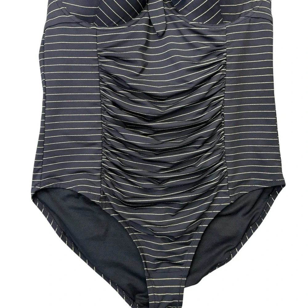 Swimsuits For All Womens One Piece 18 Black Good Stripe Halter Cinched Swim Sexy